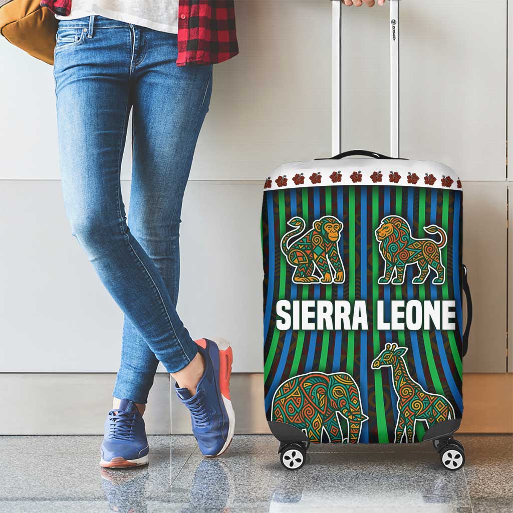 Sierra Leone Luggage Cover with Tribal Animal Pattern Featuring Lion Elephant Giraffe and Monkey