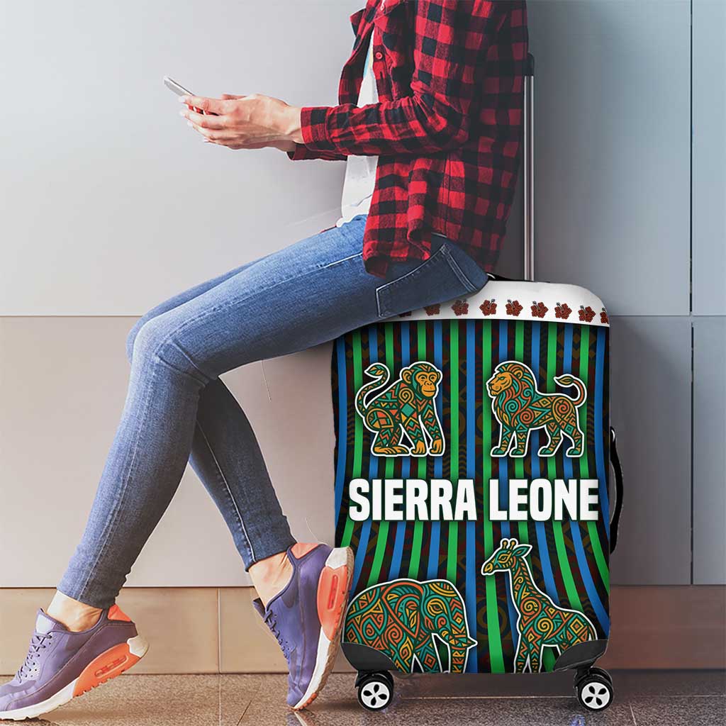 Sierra Leone Luggage Cover with Tribal Animal Pattern Featuring Lion Elephant Giraffe and Monkey