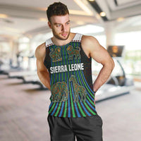 Sierra Leone Men Tank Top with Tribal Animal Pattern Featuring Lion Elephant Giraffe and Monkey