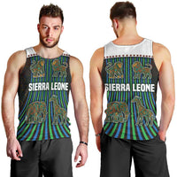 Sierra Leone Men Tank Top with Tribal Animal Pattern Featuring Lion Elephant Giraffe and Monkey