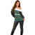Sierra Leone Off Shoulder Sweater with Tribal Animal Pattern Featuring Lion Elephant Giraffe and Monkey