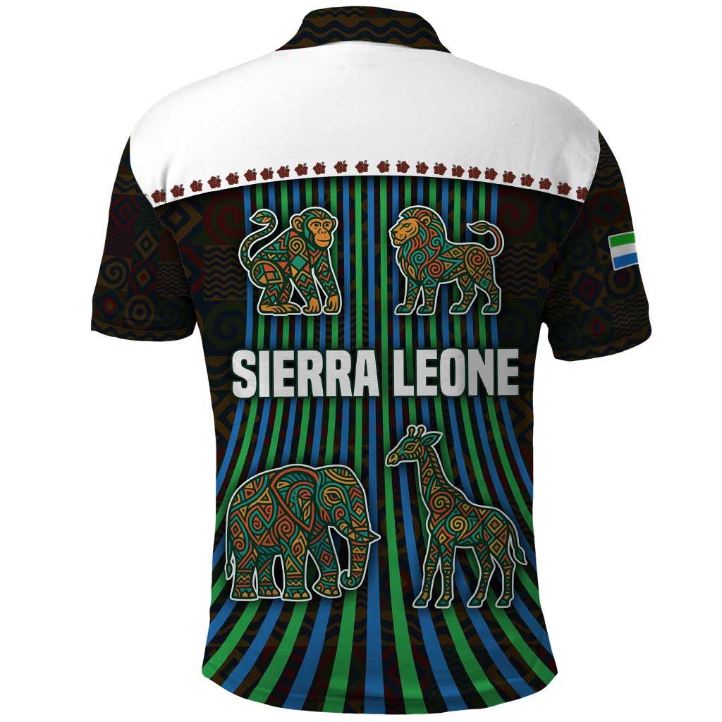 Sierra Leone Polo Shirt with Tribal Animal Pattern Featuring Lion Elephant Giraffe and Monkey