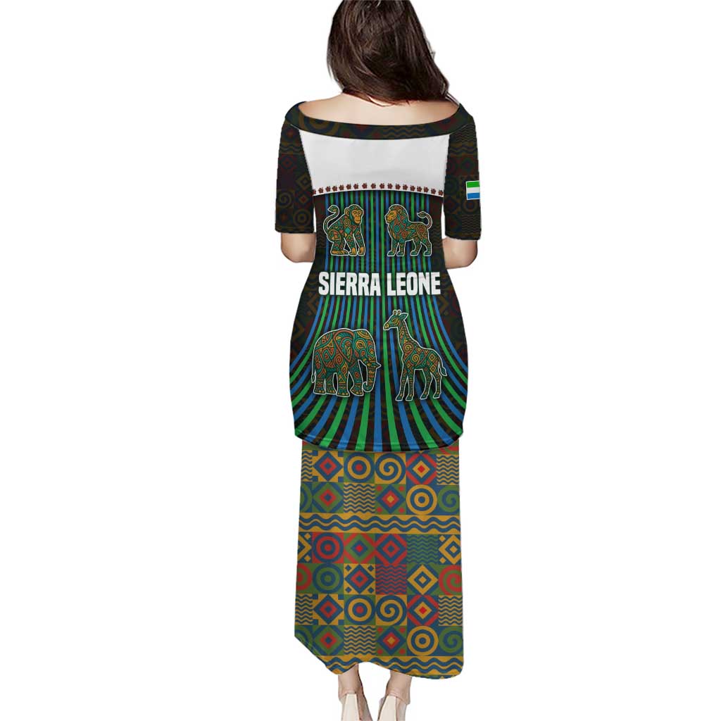 Sierra Leone Puletasi with Tribal Animal Pattern Featuring Lion Elephant Giraffe and Monkey