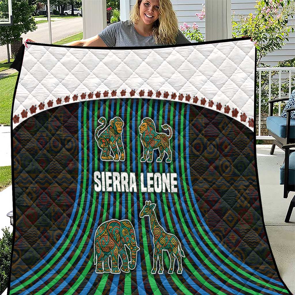 Sierra Leone Quilt with Tribal Animal Pattern Featuring Lion Elephant Giraffe and Monkey