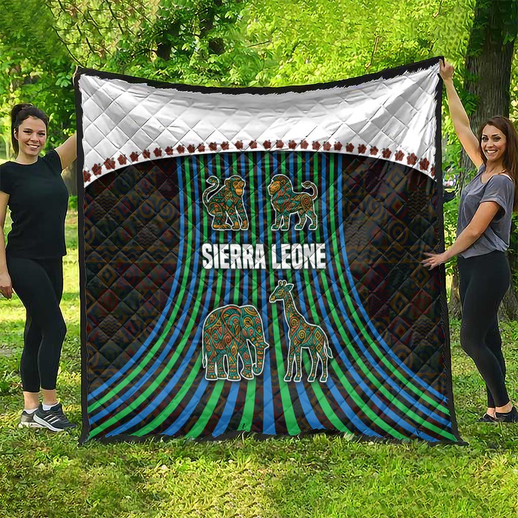 Sierra Leone Quilt with Tribal Animal Pattern Featuring Lion Elephant Giraffe and Monkey