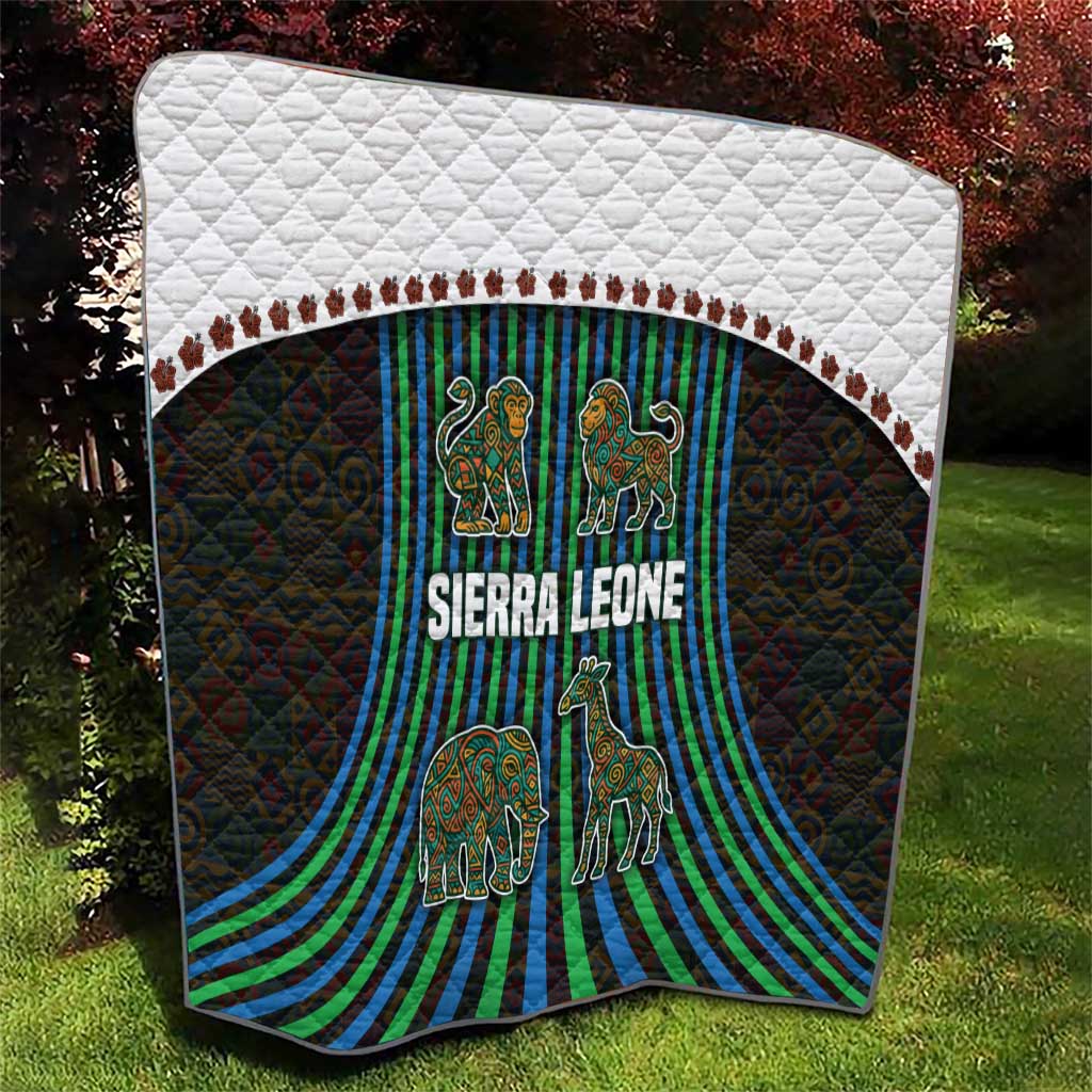 Sierra Leone Quilt with Tribal Animal Pattern Featuring Lion Elephant Giraffe and Monkey