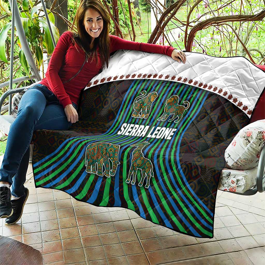 Sierra Leone Quilt with Tribal Animal Pattern Featuring Lion Elephant Giraffe and Monkey