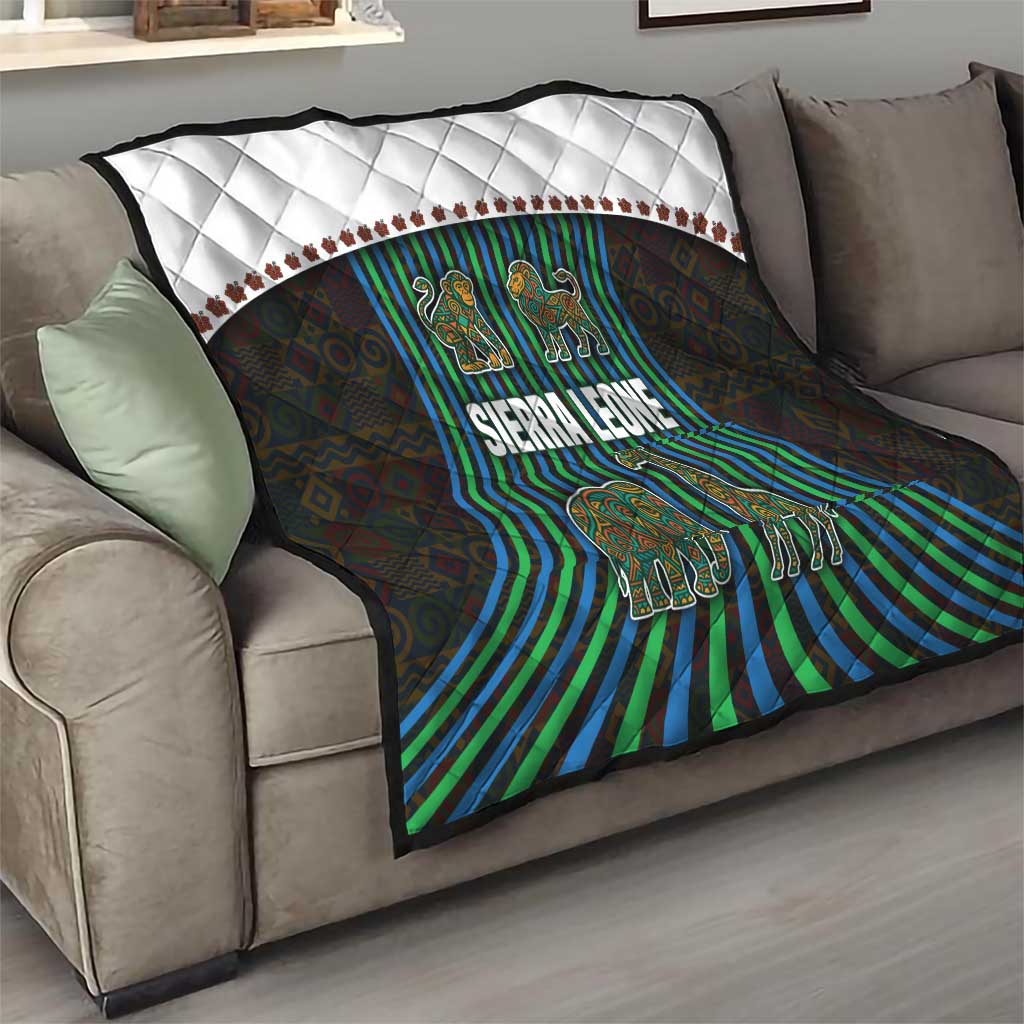 Sierra Leone Quilt with Tribal Animal Pattern Featuring Lion Elephant Giraffe and Monkey