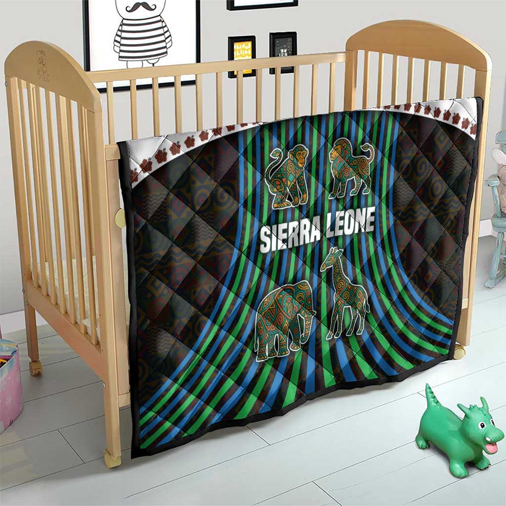 Sierra Leone Quilt with Tribal Animal Pattern Featuring Lion Elephant Giraffe and Monkey