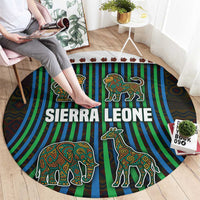 Sierra Leone Round Carpet with Tribal Animal Pattern Featuring Lion Elephant Giraffe and Monkey
