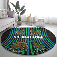 Sierra Leone Round Carpet with Tribal Animal Pattern Featuring Lion Elephant Giraffe and Monkey