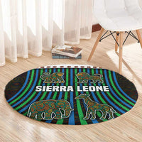 Sierra Leone Round Carpet with Tribal Animal Pattern Featuring Lion Elephant Giraffe and Monkey