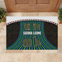 Sierra Leone Rubber Doormat with Tribal Animal Pattern Featuring Lion Elephant Giraffe and Monkey