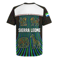 Sierra Leone Rugby Jersey with Tribal Animal Pattern Featuring Lion Elephant Giraffe and Monkey