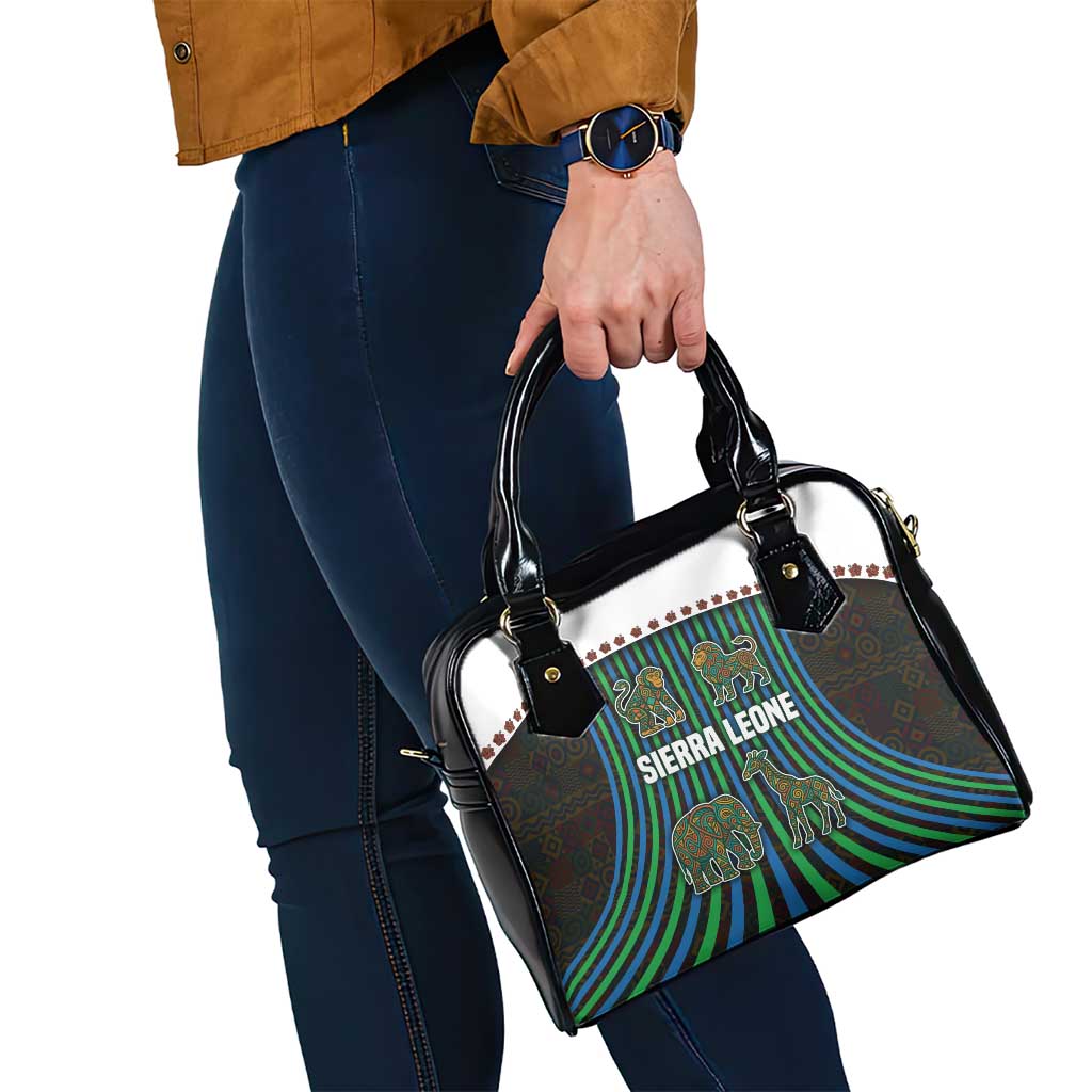 Sierra Leone Shoulder Handbag with Tribal Animal Pattern Featuring Lion Elephant Giraffe and Monkey
