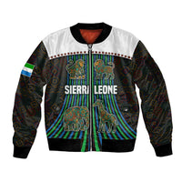 Sierra Leone Sleeve Zip Bomber Jacket with Tribal Animal Pattern Featuring Lion Elephant Giraffe and Monkey