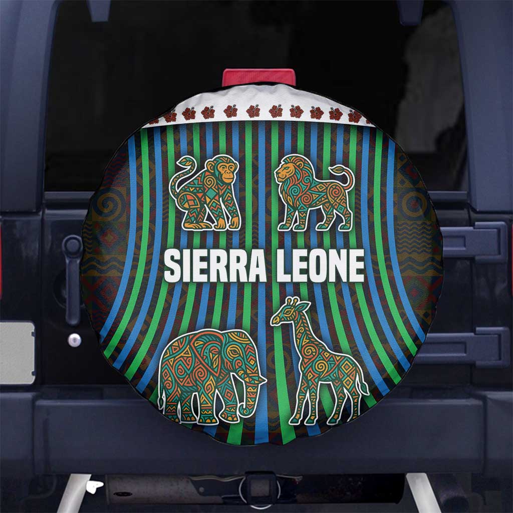 Sierra Leone Spare Tire Cover with Tribal Animal Pattern Featuring Lion Elephant Giraffe and Monkey