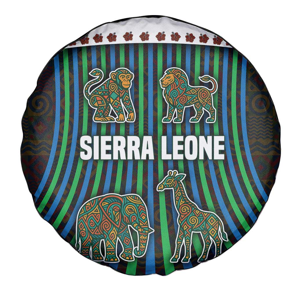 Sierra Leone Spare Tire Cover with Tribal Animal Pattern Featuring Lion Elephant Giraffe and Monkey