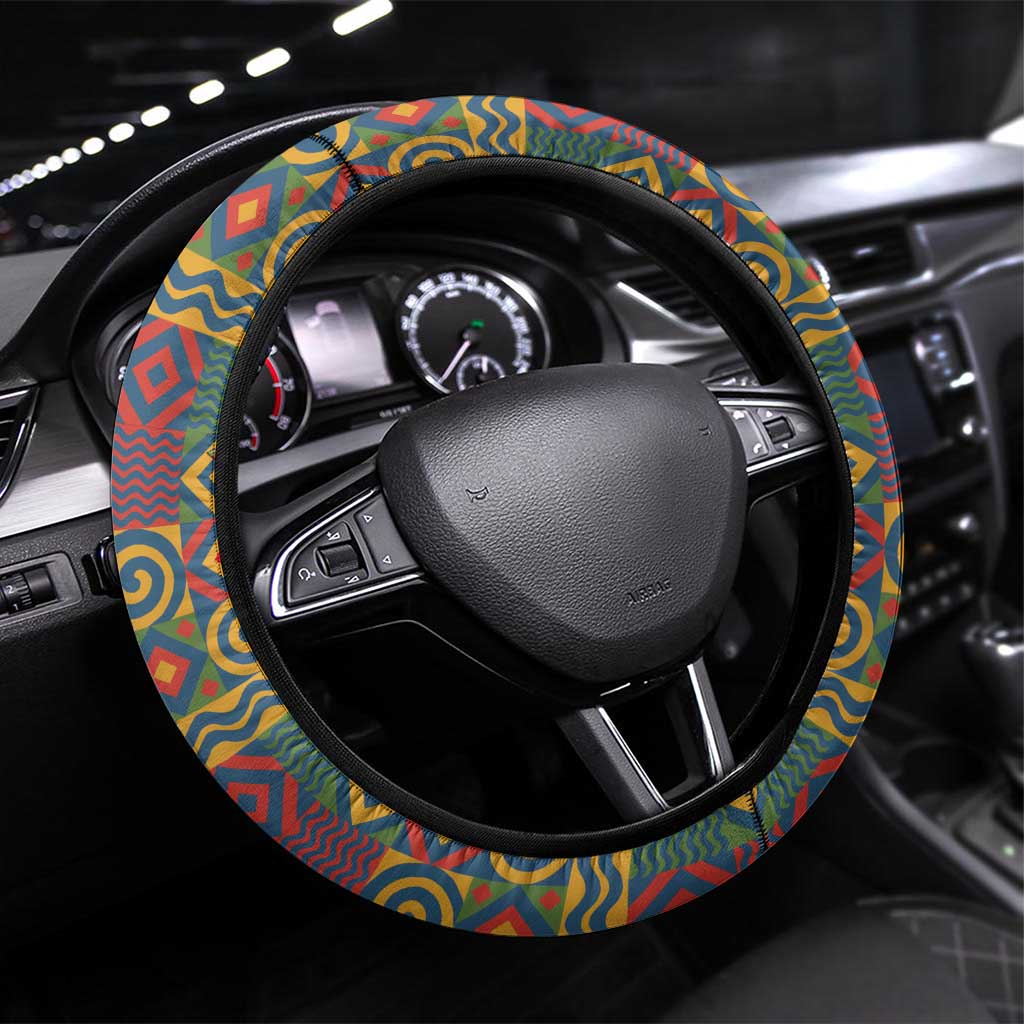 Sierra Leone Steering Wheel Cover with Tribal Animal Pattern Featuring Lion Elephant Giraffe and Monkey