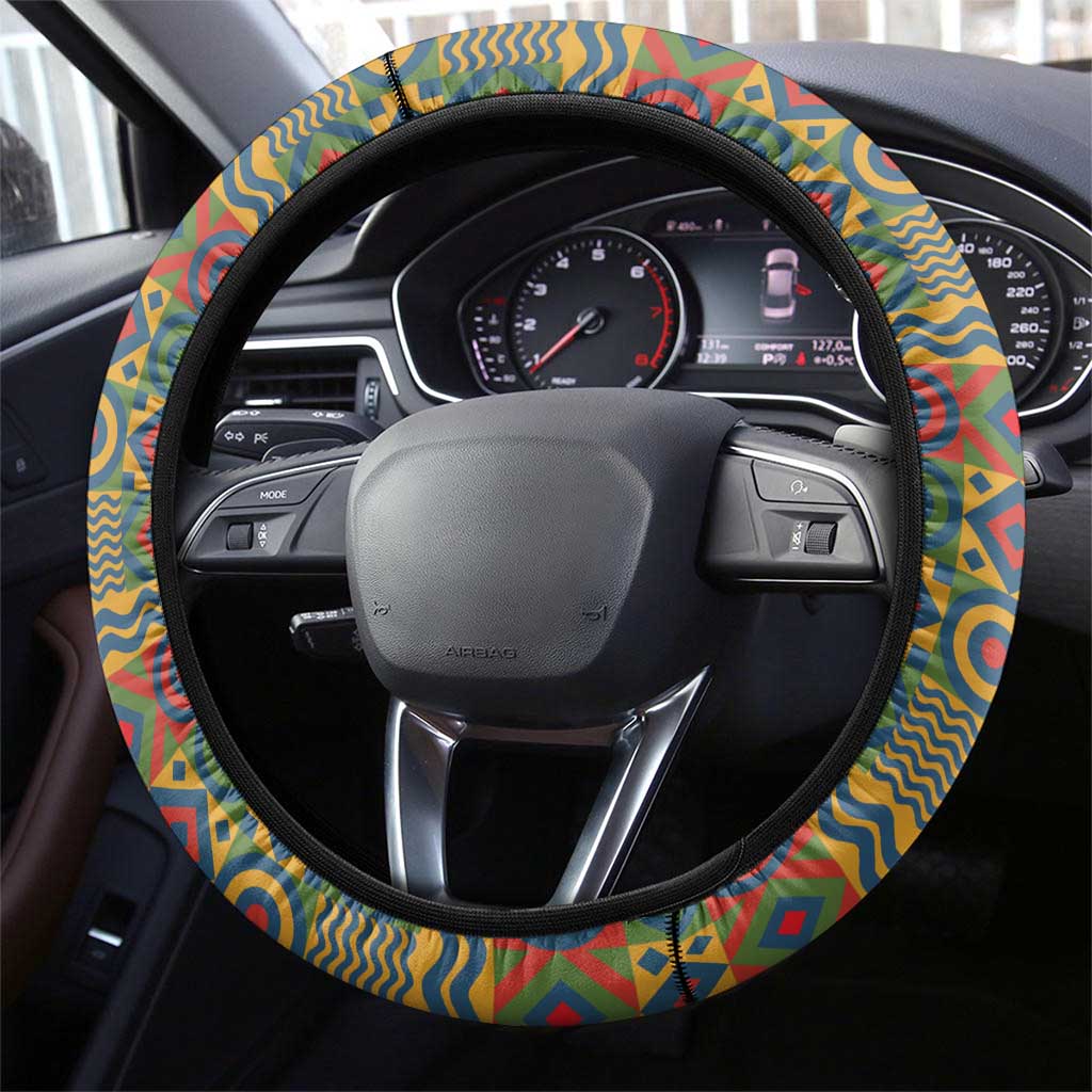 Sierra Leone Steering Wheel Cover with Tribal Animal Pattern Featuring Lion Elephant Giraffe and Monkey