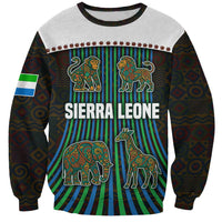 Sierra Leone Sweatshirt with Tribal Animal Pattern Featuring Lion Elephant Giraffe and Monkey