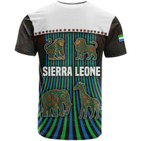 Sierra Leone T Shirt with Tribal Animal Pattern Featuring Lion Elephant Giraffe and Monkey