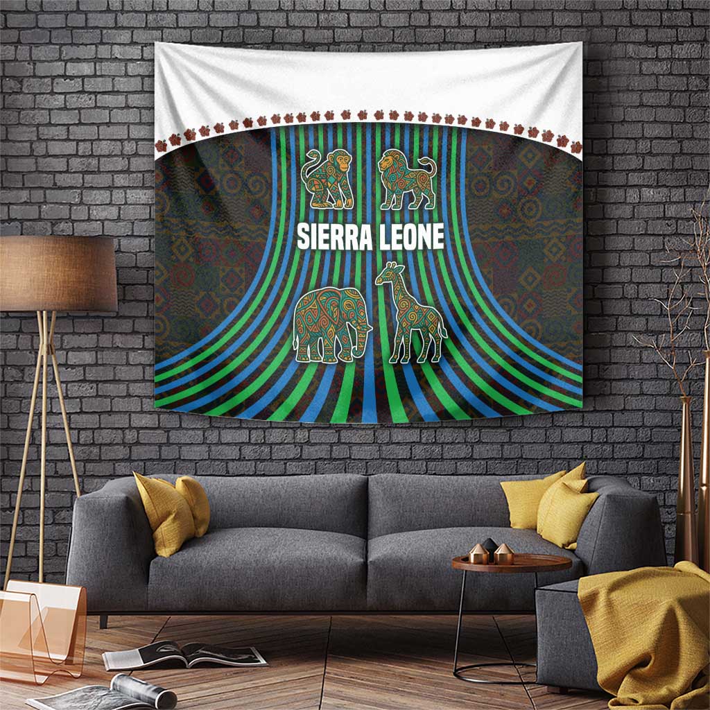 Sierra Leone Tapestry with Tribal Animal Pattern Featuring Lion Elephant Giraffe and Monkey
