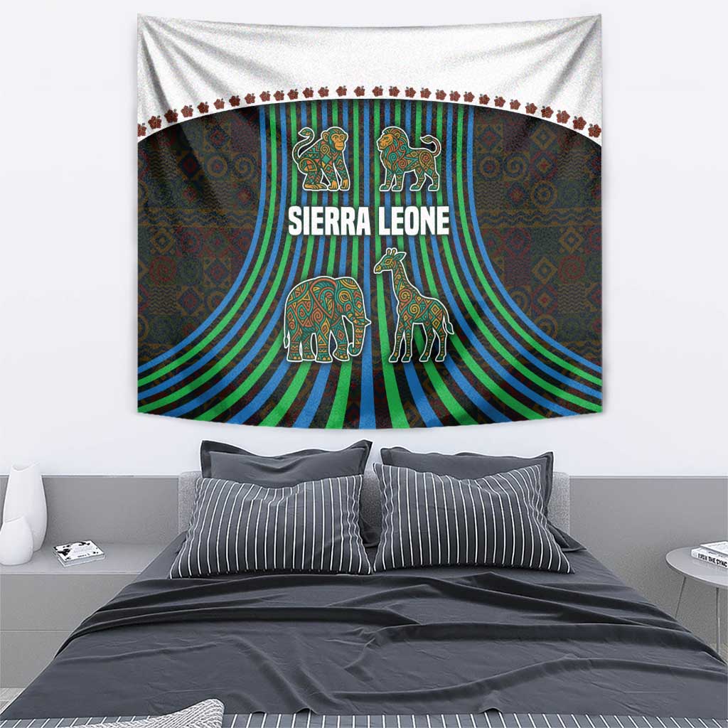 Sierra Leone Tapestry with Tribal Animal Pattern Featuring Lion Elephant Giraffe and Monkey
