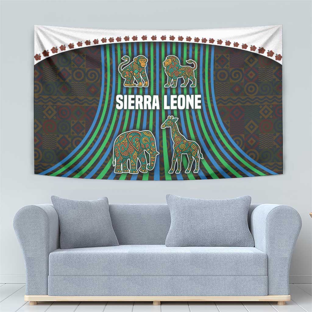 Sierra Leone Tapestry with Tribal Animal Pattern Featuring Lion Elephant Giraffe and Monkey