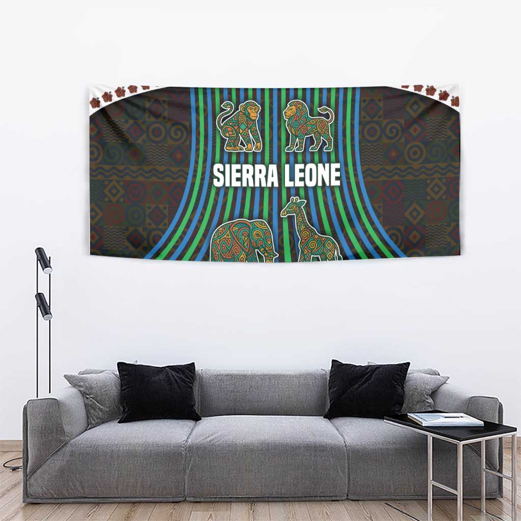 Sierra Leone Tapestry with Tribal Animal Pattern Featuring Lion Elephant Giraffe and Monkey