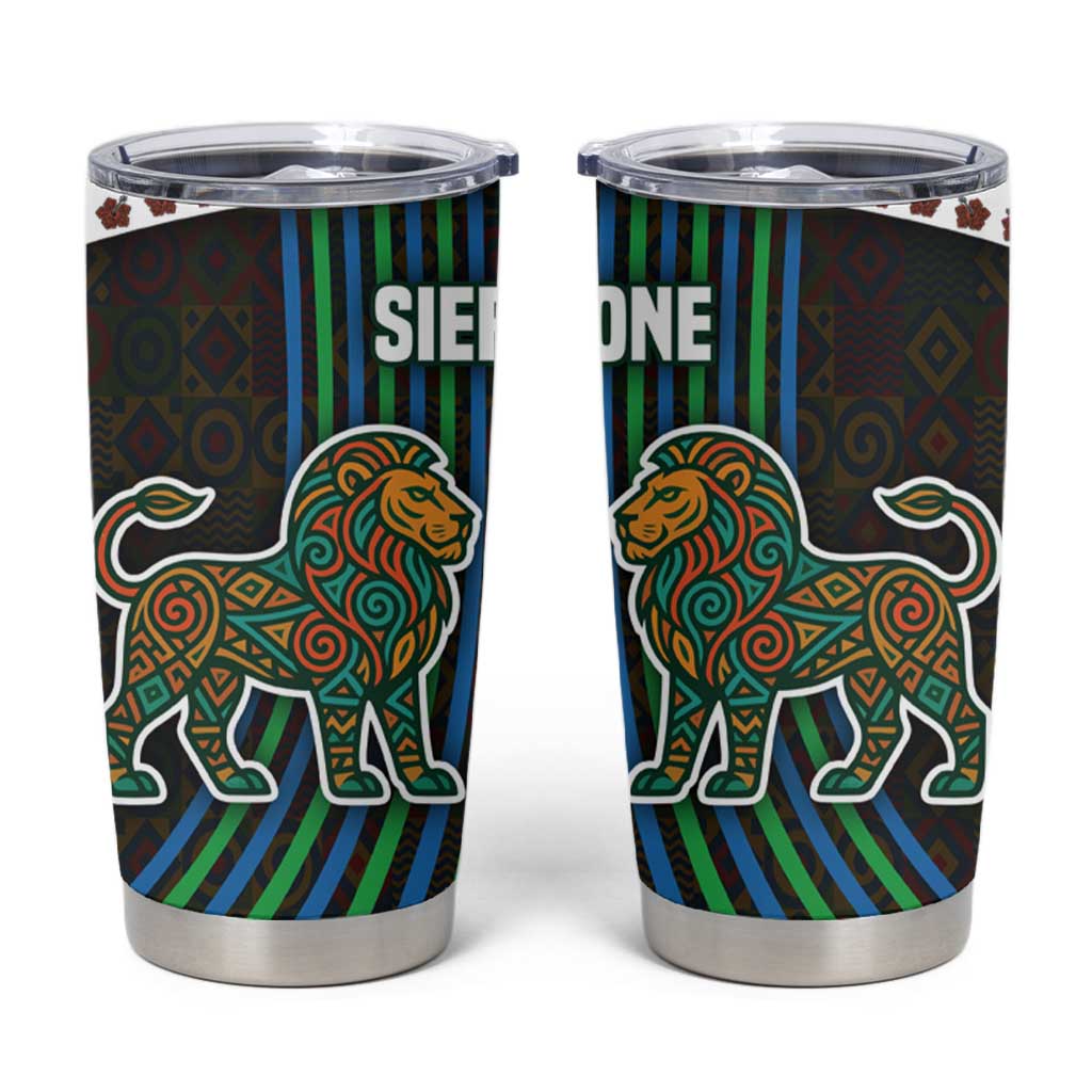 Sierra Leone Tumbler Cup with Tribal Animal Pattern Featuring Lion Elephant Giraffe and Monkey