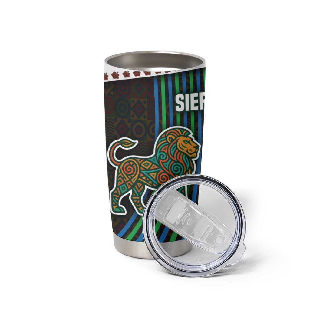 Sierra Leone Tumbler Cup with Tribal Animal Pattern Featuring Lion Elephant Giraffe and Monkey