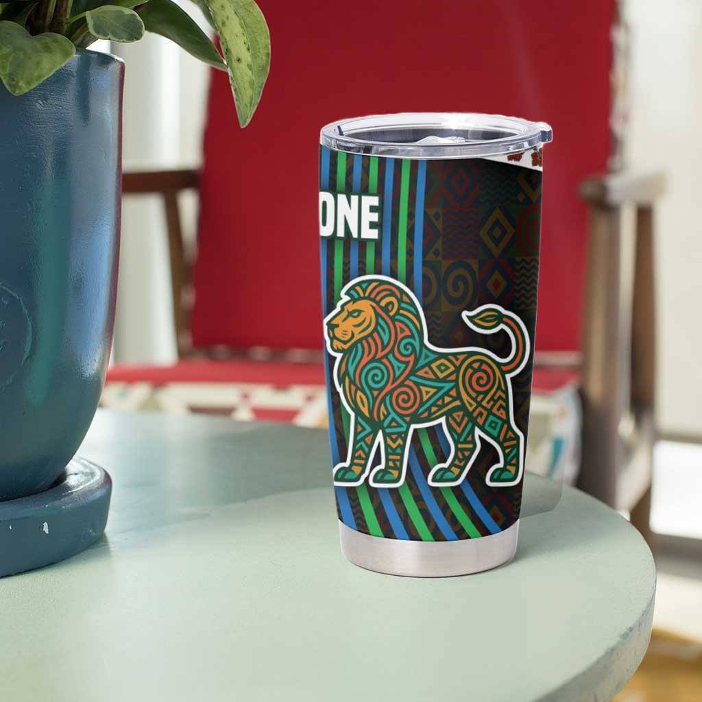 Sierra Leone Tumbler Cup with Tribal Animal Pattern Featuring Lion Elephant Giraffe and Monkey