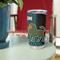 Sierra Leone Tumbler Cup with Tribal Animal Pattern Featuring Lion Elephant Giraffe and Monkey