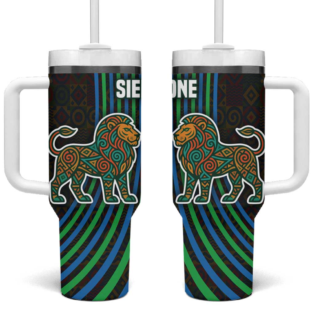 Sierra Leone Tumbler With Handle with Tribal Animal Pattern Featuring Lion Elephant Giraffe and Monkey