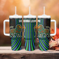 Sierra Leone Tumbler With Handle with Tribal Animal Pattern Featuring Lion Elephant Giraffe and Monkey