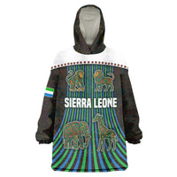 Sierra Leone Wearable Blanket Hoodie with Tribal Animal Pattern Featuring Lion Elephant Giraffe and Monkey
