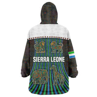 Sierra Leone Wearable Blanket Hoodie with Tribal Animal Pattern Featuring Lion Elephant Giraffe and Monkey