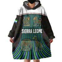 Sierra Leone Wearable Blanket Hoodie with Tribal Animal Pattern Featuring Lion Elephant Giraffe and Monkey