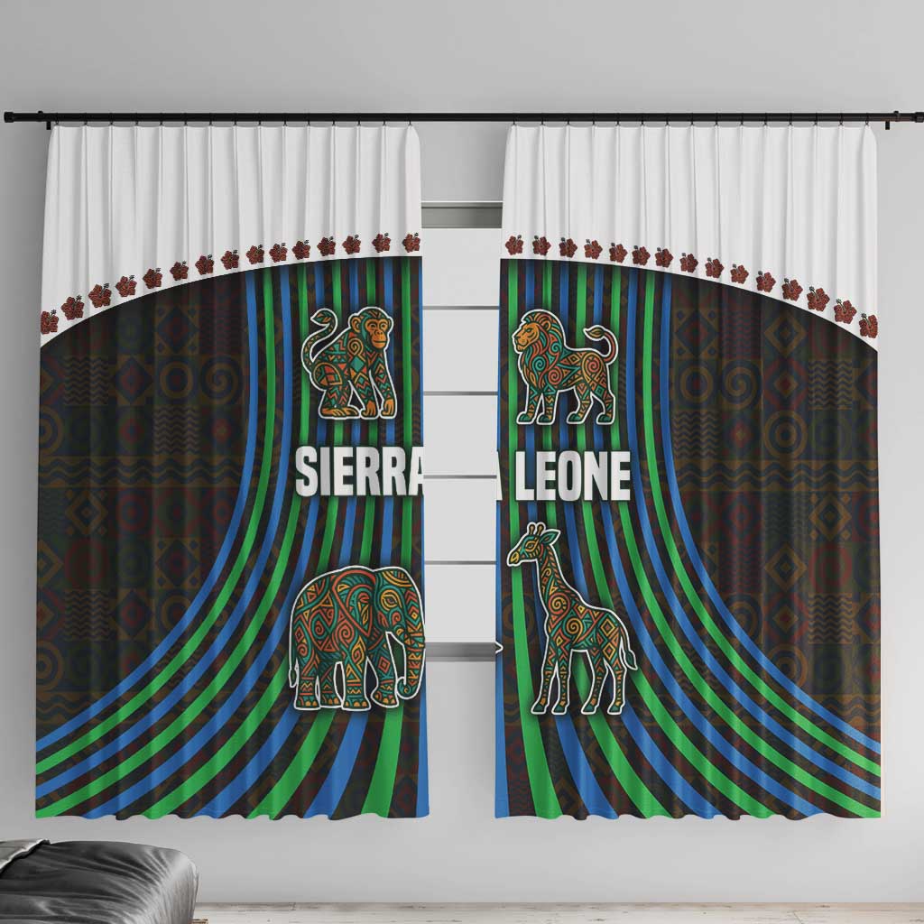 Sierra Leone Window Curtain with Tribal Animal Pattern Featuring Lion Elephant Giraffe and Monkey