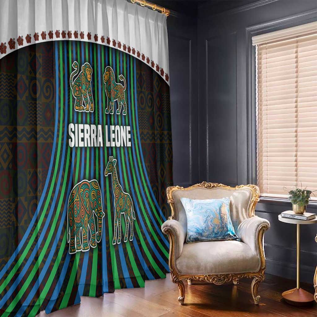 Sierra Leone Window Curtain with Tribal Animal Pattern Featuring Lion Elephant Giraffe and Monkey