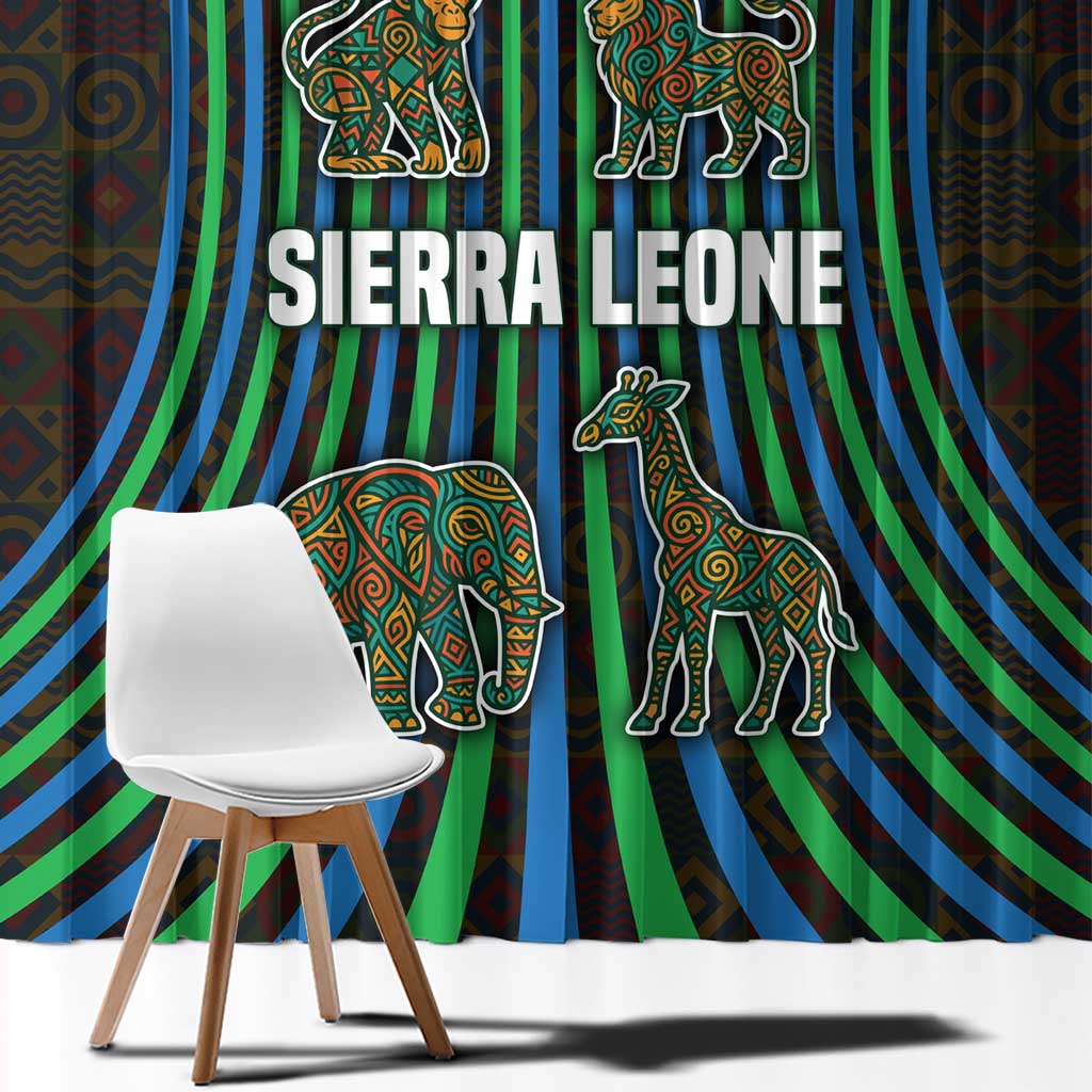 Sierra Leone Window Curtain with Tribal Animal Pattern Featuring Lion Elephant Giraffe and Monkey