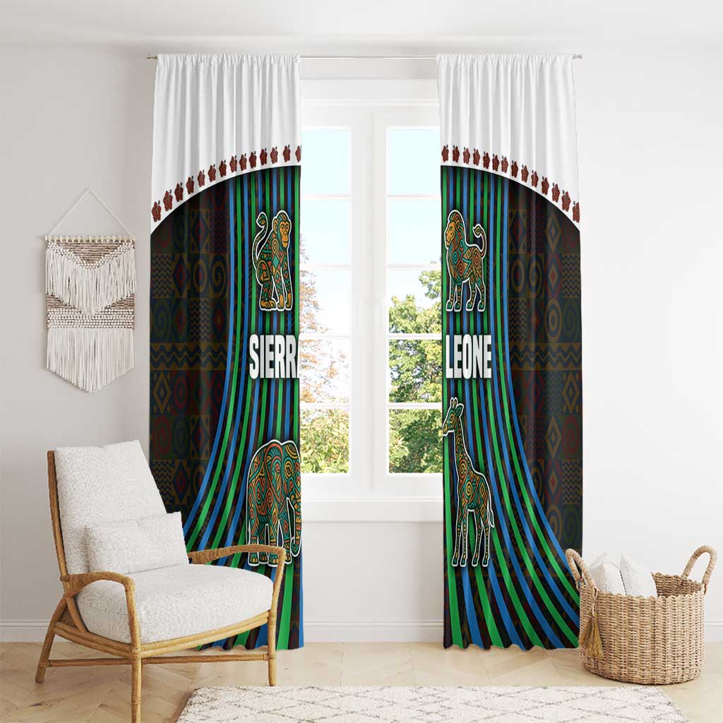 Sierra Leone Window Curtain with Tribal Animal Pattern Featuring Lion Elephant Giraffe and Monkey