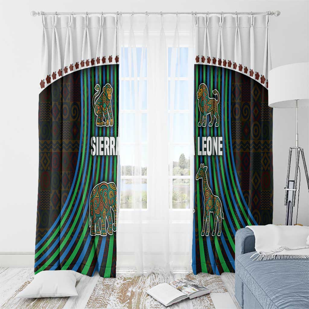 Sierra Leone Window Curtain with Tribal Animal Pattern Featuring Lion Elephant Giraffe and Monkey