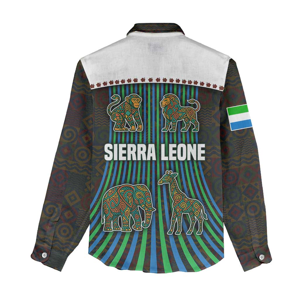Sierra Leone Women Casual Shirt with Tribal Animal Pattern Featuring Lion Elephant Giraffe and Monkey