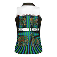 Sierra Leone Women Sleeveless Polo Shirt with Tribal Animal Pattern Featuring Lion Elephant Giraffe and Monkey