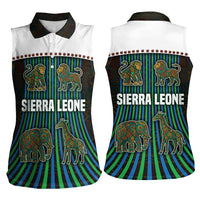 Sierra Leone Women Sleeveless Polo Shirt with Tribal Animal Pattern Featuring Lion Elephant Giraffe and Monkey