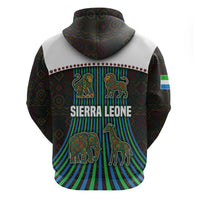 Sierra Leone Zip Hoodie with Tribal Animal Pattern Featuring Lion Elephant Giraffe and Monkey
