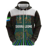 Sierra Leone Zip Hoodie with Tribal Animal Pattern Featuring Lion Elephant Giraffe and Monkey