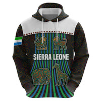 Sierra Leone Zip Hoodie with Tribal Animal Pattern Featuring Lion Elephant Giraffe and Monkey